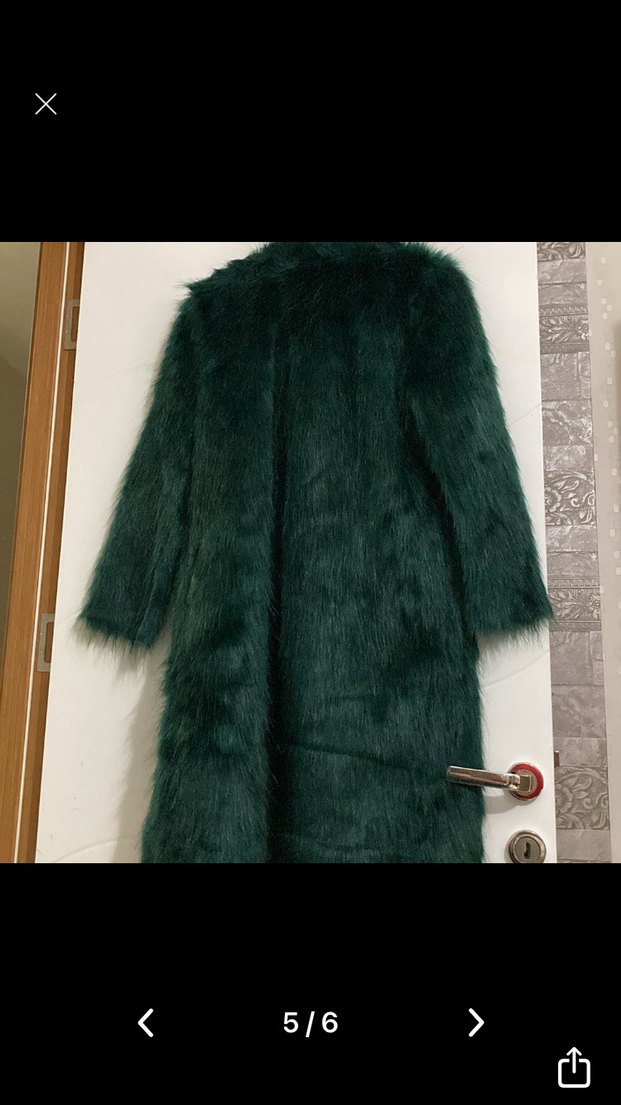 Kadın Koyu Yeşil Uzun Peluş Kürk - Görsel 4