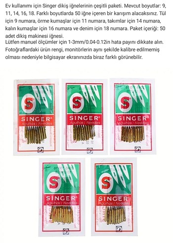 Singer SINGER Dikiş makinesi İğne Paketi