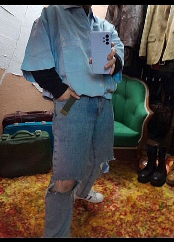 Orjinal Camel Active Kısa Kollu Oversize Mavi Gömlek