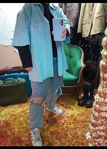 xxl Beden Orjinal Camel Active Kısa Kollu Oversize Mavi Gömlek