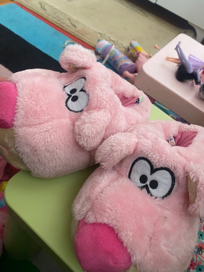 Pembe Nakışlı Kız Çocuk Peluş Terlik - Görsel 2