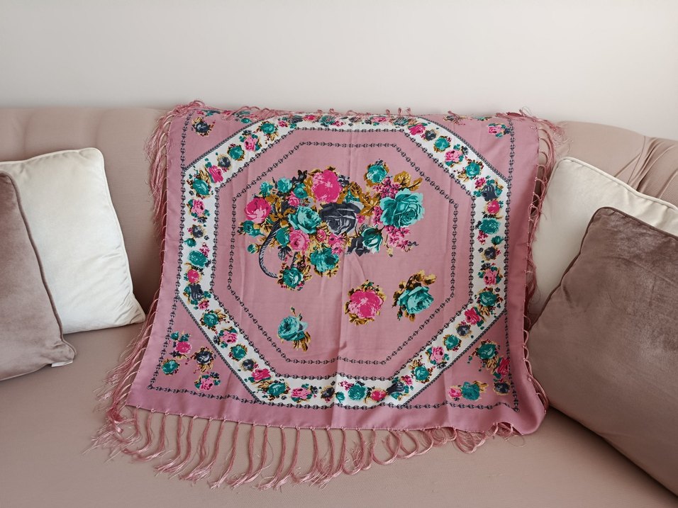 Pembe Püsküllü Bohem Kadın eşarp - Görsel 2