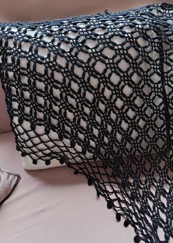 Siyah Dantel Örgü Kadın Şal - Görsel 5