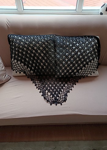 Siyah Dantel Örgü Kadın Şal - Görsel 3