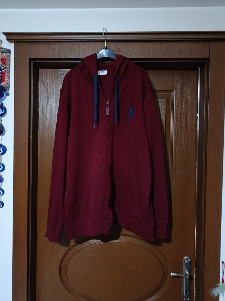 Bordo Kapüşonlu Fermuarlı Erkek Sweatshirt - Görsel 2
