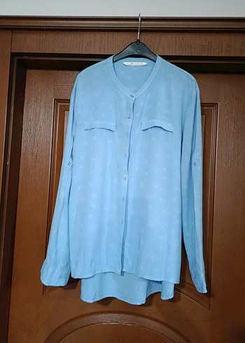 Mavi  Kadın Gömlek, Düğmeli, Salaş Kesim - Görsel 2