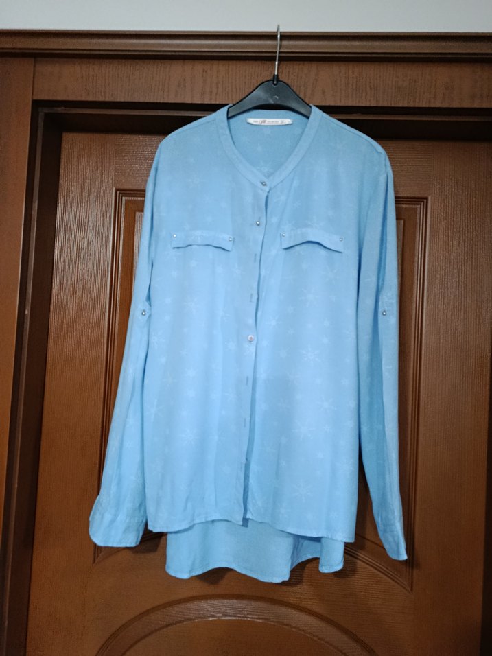 Mavi  Kadın Gömlek, Düğmeli, Salaş Kesim - Görsel 2