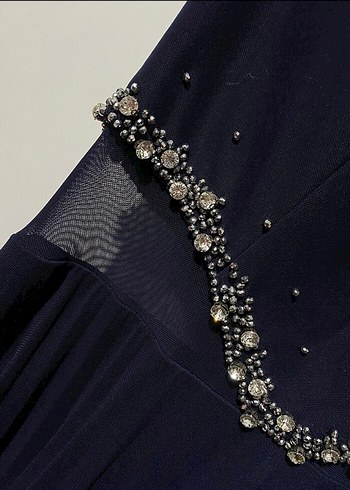 Kadın Lacivert Uzun Piliseli Abiye Elbise - Görsel 3