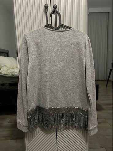 36 Beden gri Renk Pullu püsküllü sweatshirt