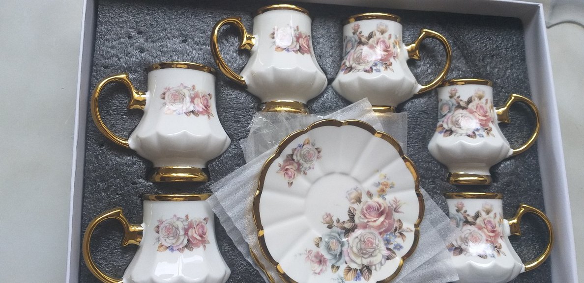 Altın Detaylı Porselen Çay Fincan Seti - Görsel 2