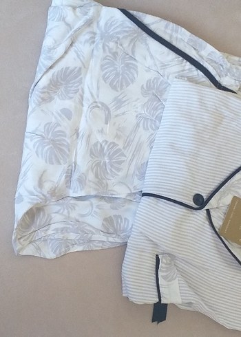 V Yaka Desenli Gri Gecelik Takımı - Görsel 6