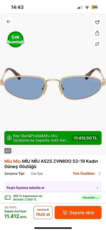 Miu miu güneş gözlüğü