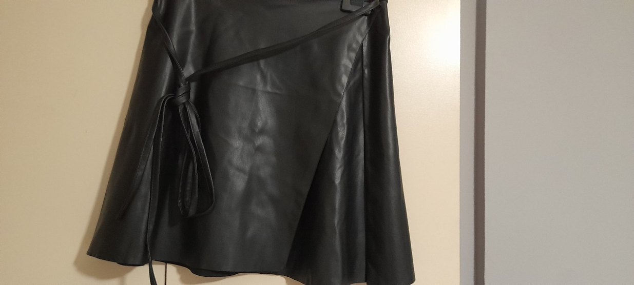 Siyah Deri Kemerli Mini anvelop Eteğ - Görsel 2