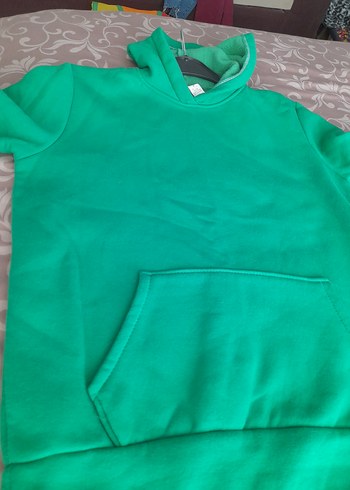 Yeşil Kapüşonlu Basic Sweatshirt - Görsel 5
