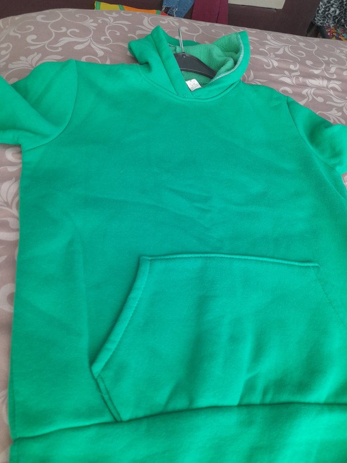 Yeşil Kapüşonlu Basic Sweatshirt - Görsel 5