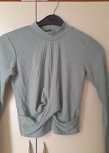 Bershka Gri Uzun Kollu Fitilli Kadın bluz