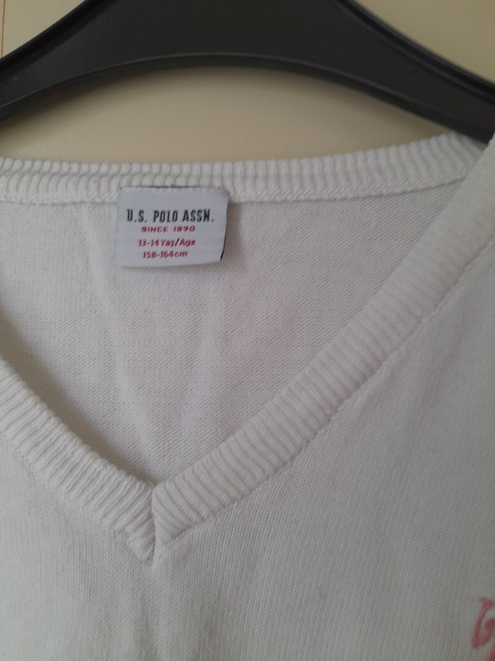 V Yaka Beyaz Kadın Pamuklu Triko Kazak - Görsel 3