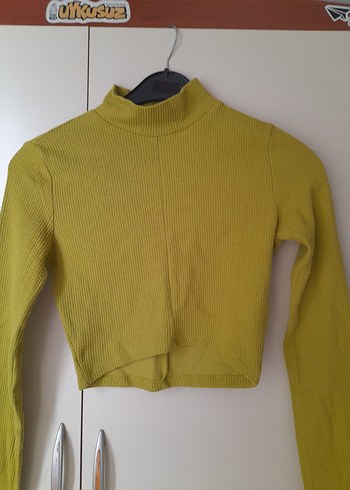Bershka yesil Yüksek Yakalı Kadın licrali bluz crop