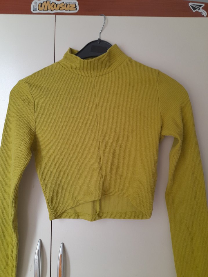 yesil Yüksek Yakalı Kadın licrali  bluz crop - Görsel 2