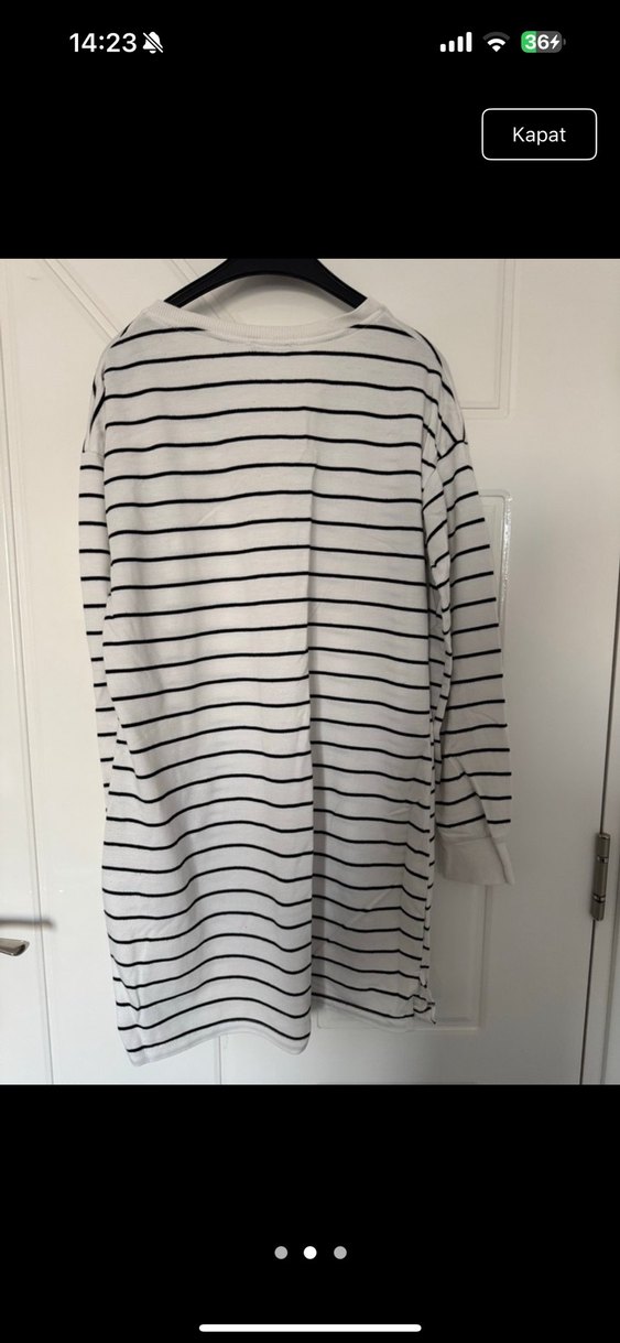 Çizgili Uzun Kollu Pamuklu Midi Tunik - Görsel 2