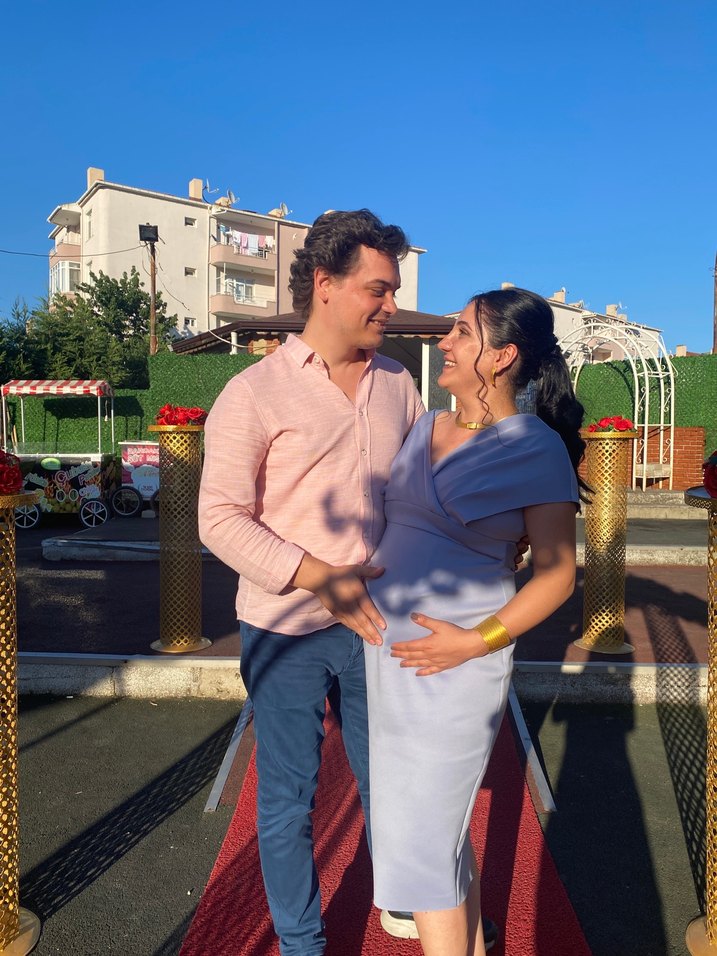 Pamuklu, Straplez, Balon Kollu Hamile Elbisesi - Görsel 2