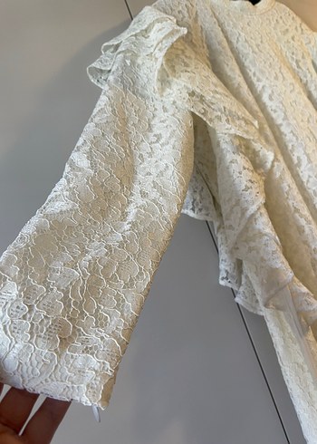 Uzun Kollu Beyaz Dantel Detaylı Uzun Elbise 40 beden Senna marka - Görsel 5