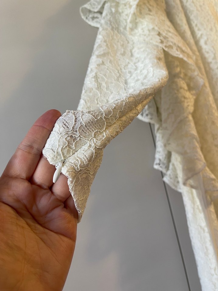 Uzun Kollu Beyaz Dantel Detaylı Uzun Elbise 40 beden Senna marka - Görsel 4