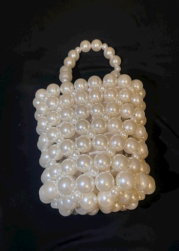 İnci İşlemeli Beyaz Örgü Bohem Çanta - Görsel 6