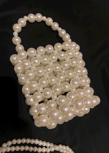 İnci İşlemeli Beyaz Örgü Bohem Çanta - Görsel 4