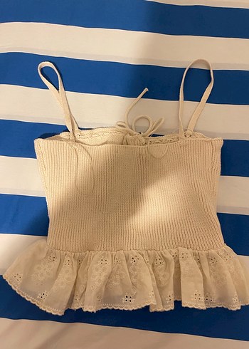 Nakışlı Örgü Beyaz Bohem Büstiyer - Görsel 3