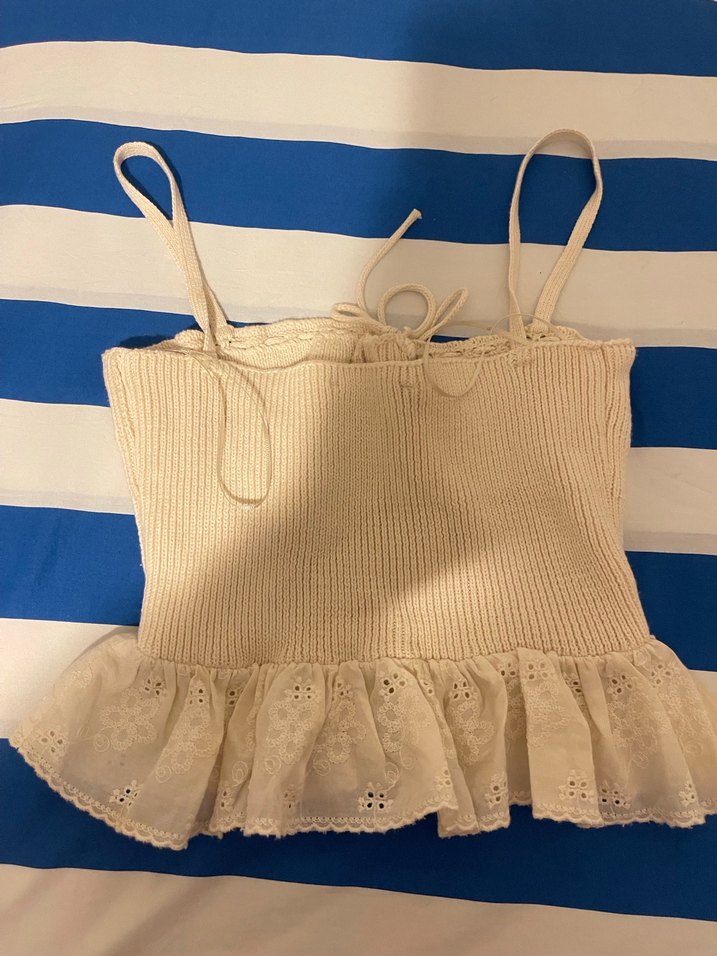 Nakışlı Örgü Beyaz Bohem Büstiyer - Görsel 2