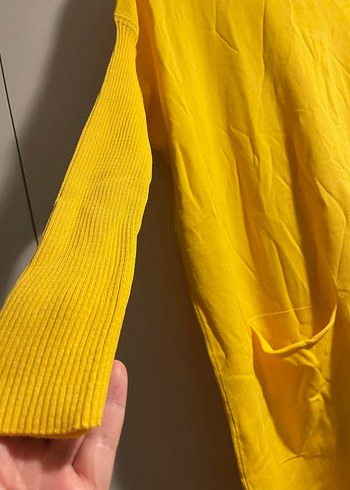 Sarı Uzun Kollu Salaş Triko Elbise - Görsel 3