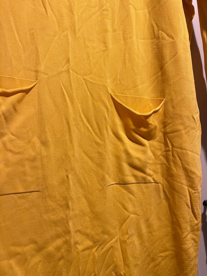 Sarı Uzun Kollu Salaş Triko Elbise - Görsel 4