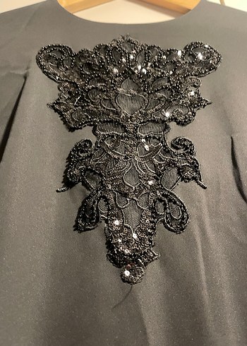 Uzun Siyah Nakışlı Gotik Elbise KAYRA marka - Görsel 5