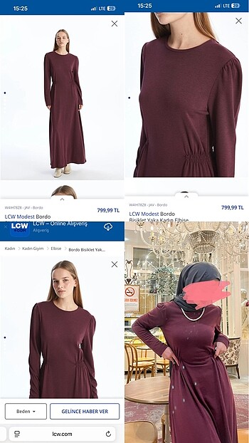 LC Waikiki Mürdüm bordo elbise