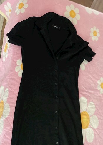 Düğmeli Siyah Uzun Kadın Elbise - Görsel 2