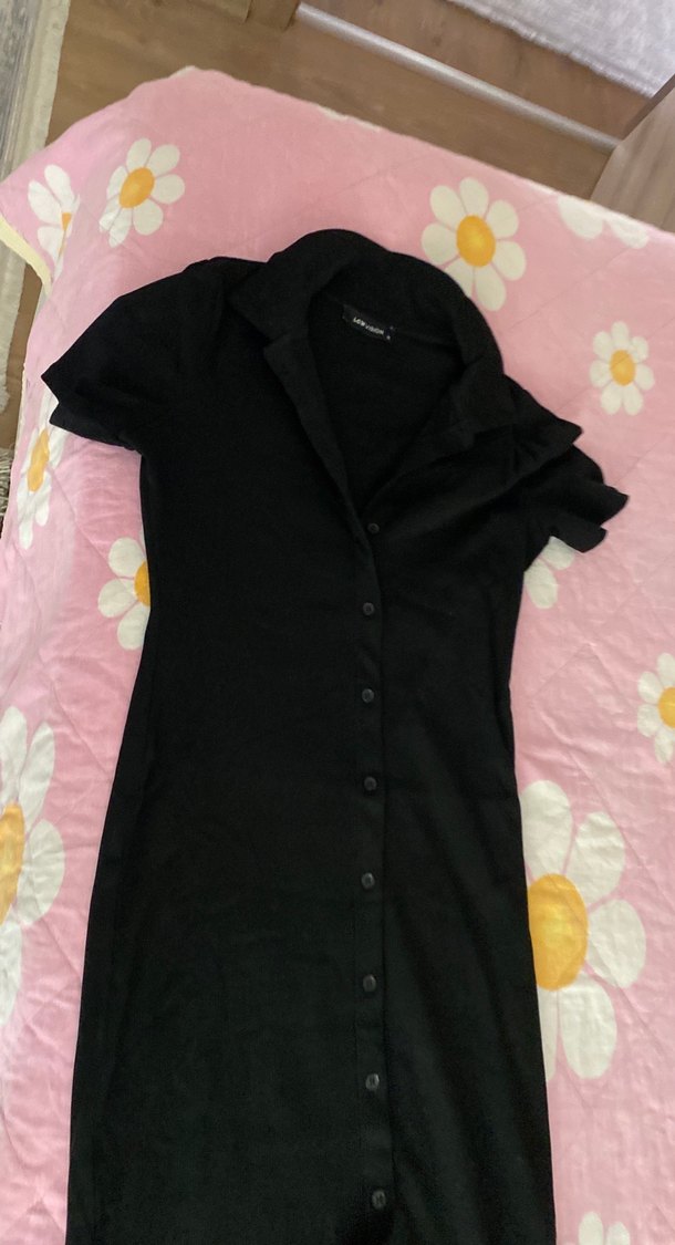 Düğmeli Siyah Uzun Kadın Elbise - Görsel 2