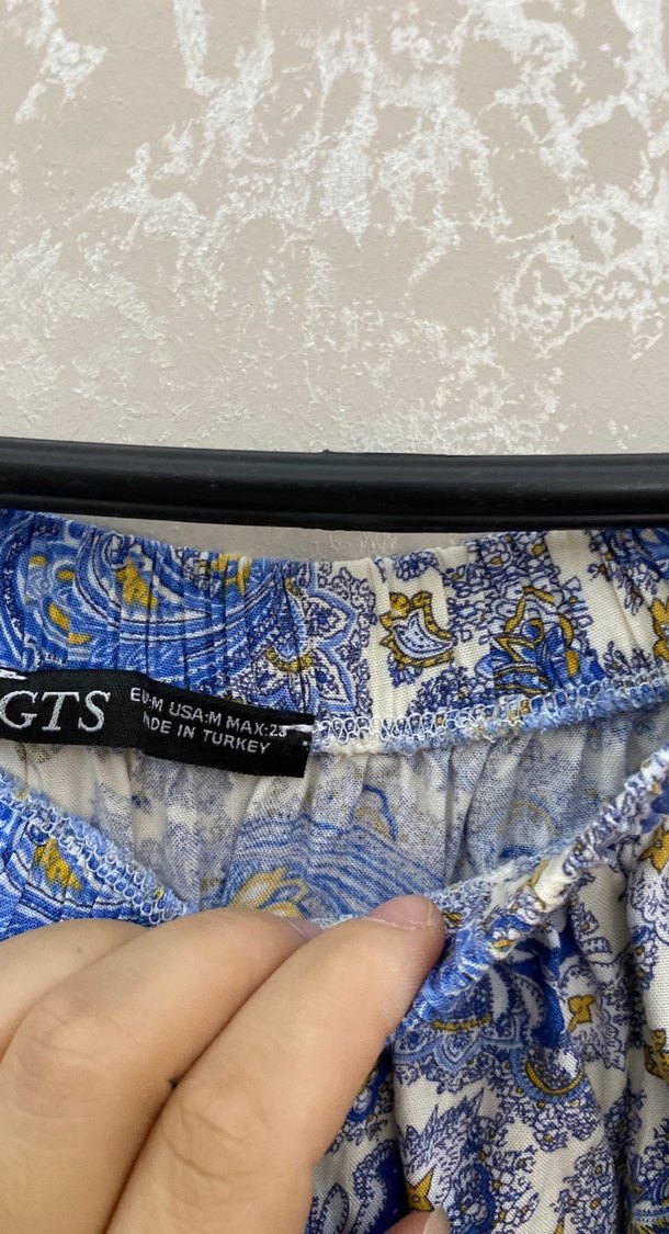 Mavi Bohem Uzun Elbise, Kısa Kollu, Fırfırlı - Görsel 4