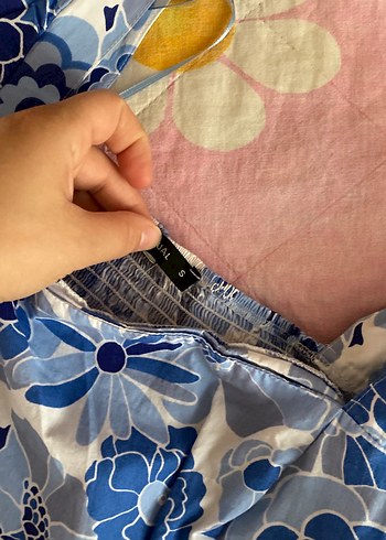 Mavi Bağlama Desenli Dantel Detaylı Uzun Bluz - Görsel 3