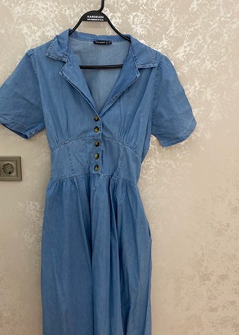 Düğmeli Kot Midi Elbise - Görsel 2