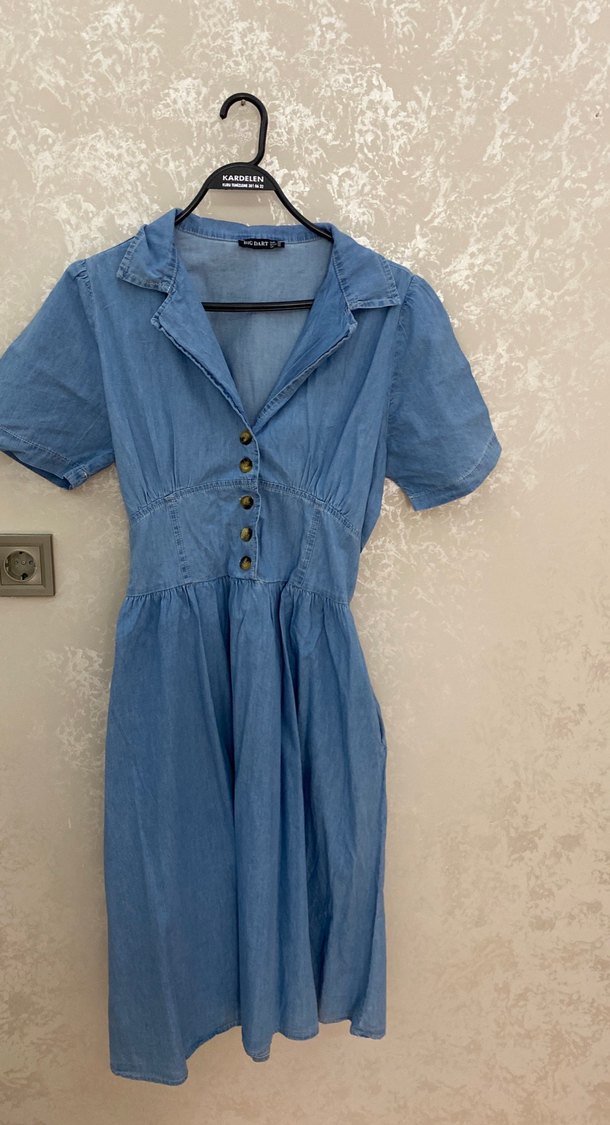 Düğmeli Kot Midi Elbise - Görsel 2