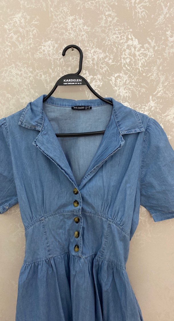 Düğmeli Kot Midi Elbise - Görsel 3