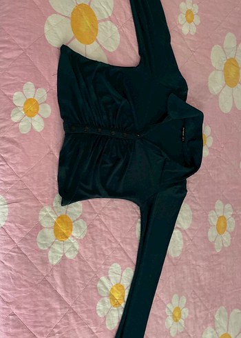 Siyah Kadın Düğmeli Uzun Kollu Bluz - Görsel 2