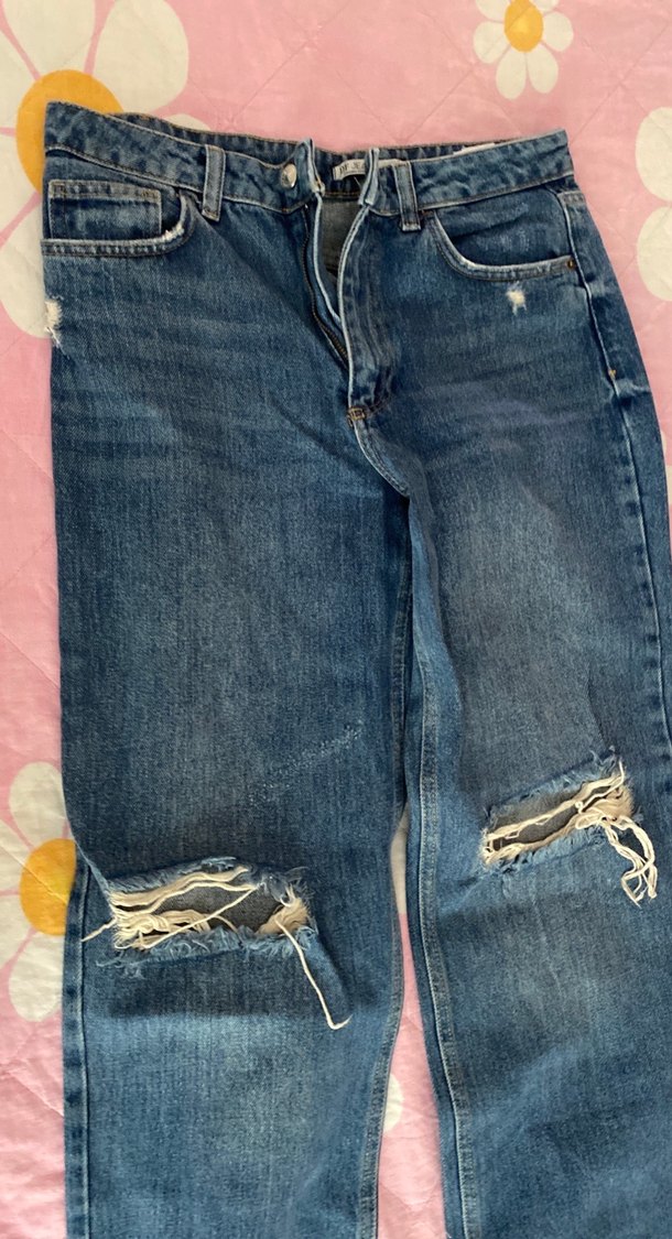 Kadın Mavi Yırtık Salaş Jean - Görsel 2