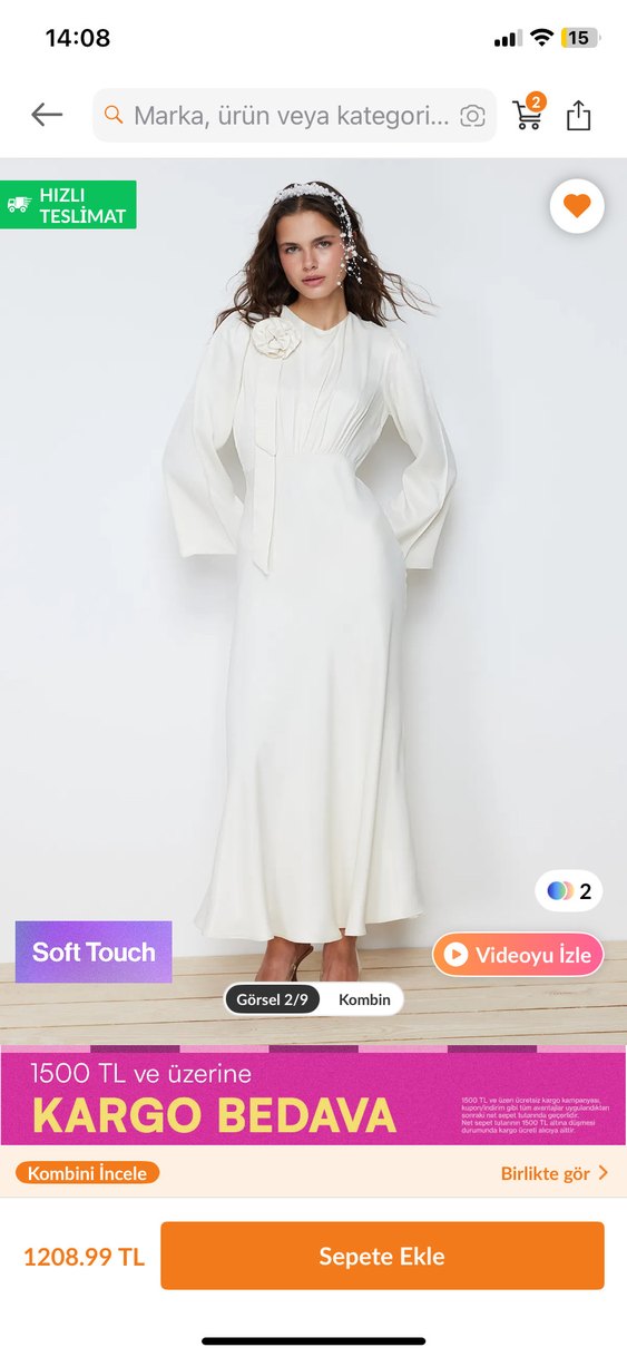 Beyaz Drapeli Uzun Kadın Elbise - Görsel 3