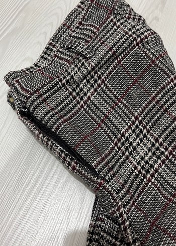 l Beden Gri Ekose Pilili Kadın Kumaş Pantolon