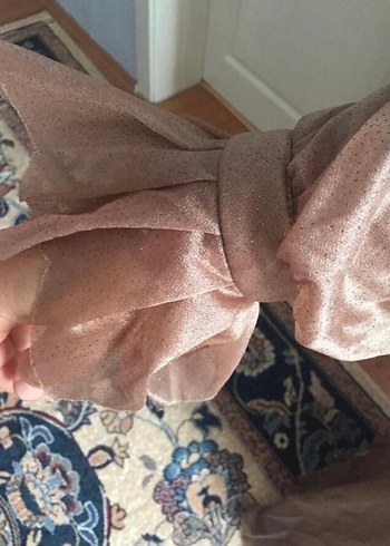 Uzun Kollu V Yaka Drapeli Bej Abiye Elbise - Görsel 4