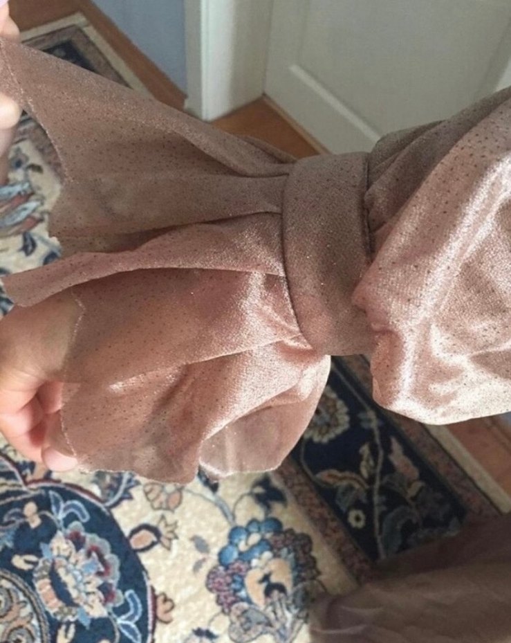 Uzun Kollu V Yaka Drapeli Bej Abiye Elbise - Görsel 4