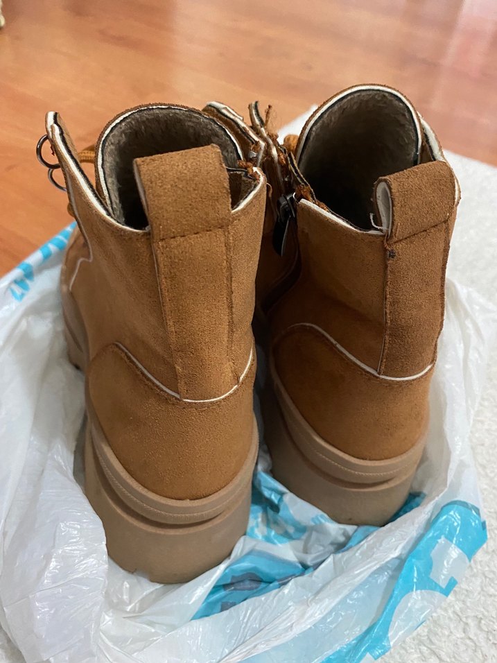 Kahverengi Süet Bağcıklı Kadın Dolgu Topuk Bot - Görsel 4