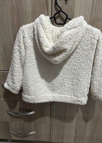Kız Çocuk Beyaz Kapüşonlu Peluş Sweatshirt - Görsel 2